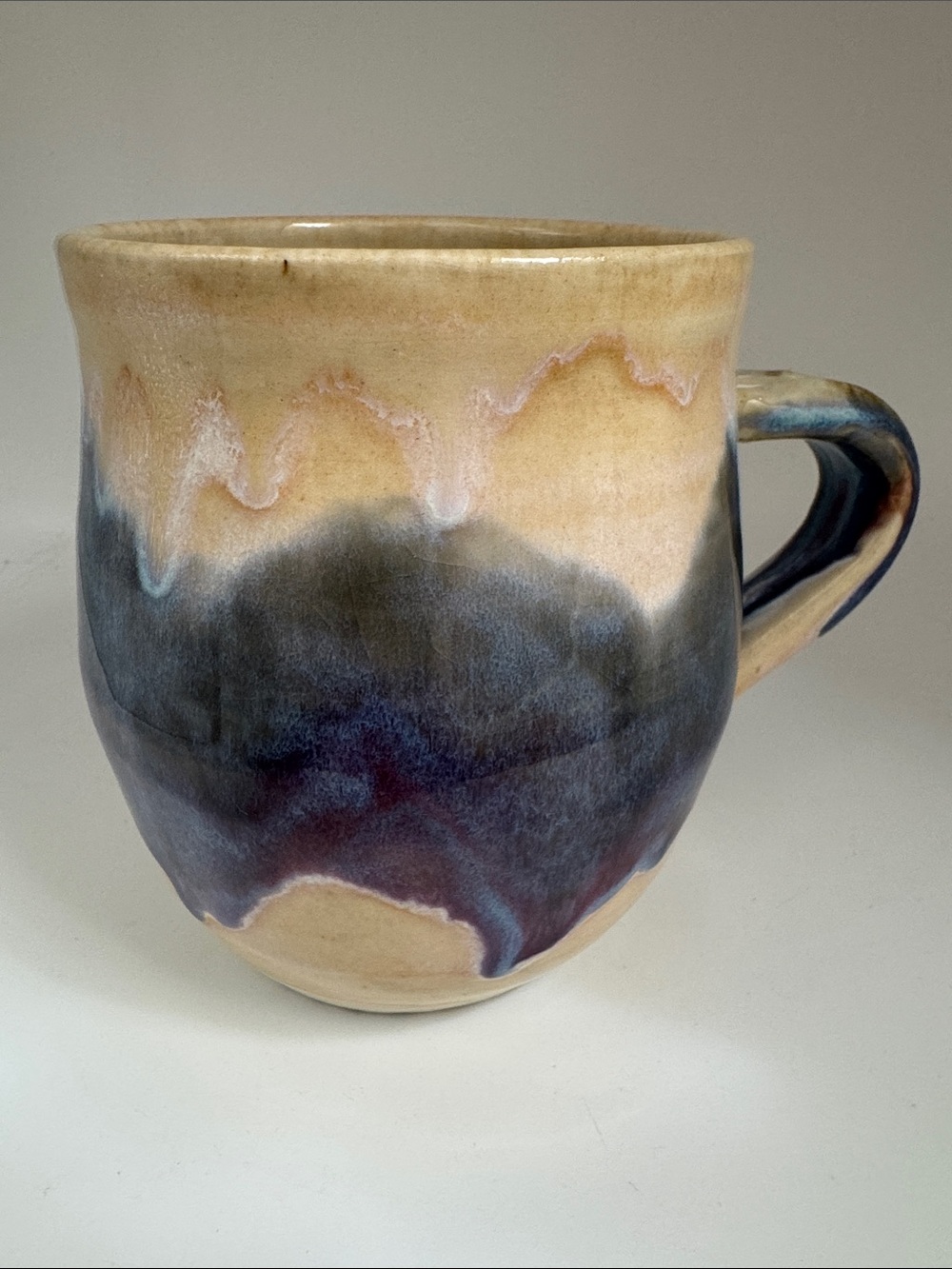 Handmade Ceramic Mug in Cream and Blue purple green